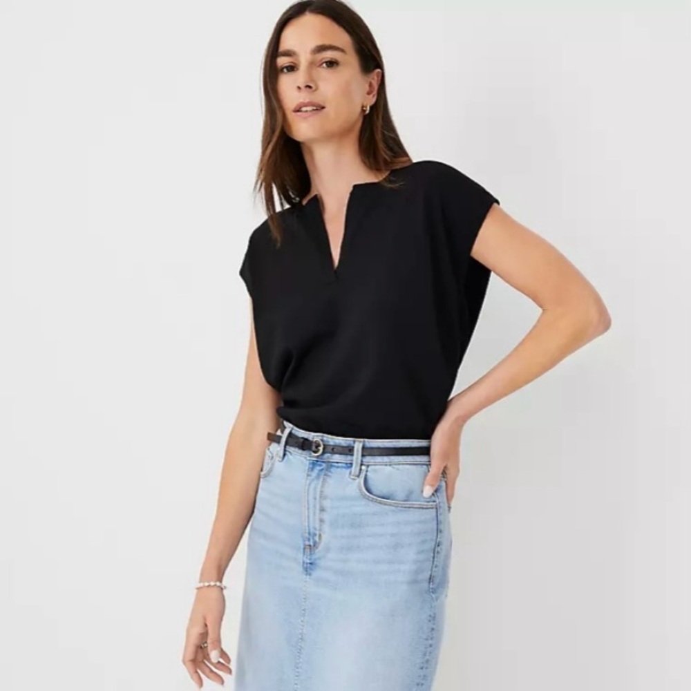 Ann Taylor Brand New Split neck black top size XS New with tags SOLD OUT